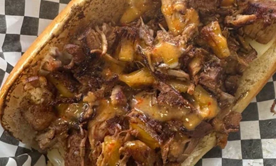 Fili-Pino cheesesteak loaded with adobo, fried Spam, pineapple and melted provolone