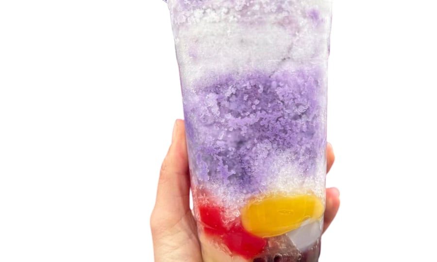 Layered halo-halo with shaved ice, jellies and sweet toppings