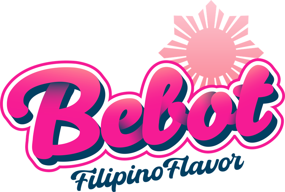 Bebot Filipino Flavor logo — pink retro script with the Philippine sun